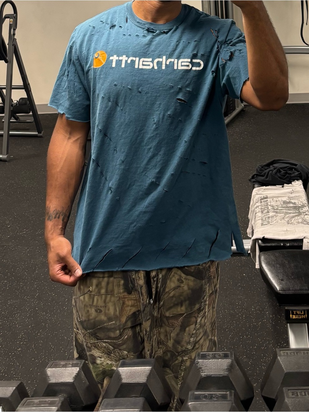 Carhartt Teal Distressed Short-Sleeve Logo Tee